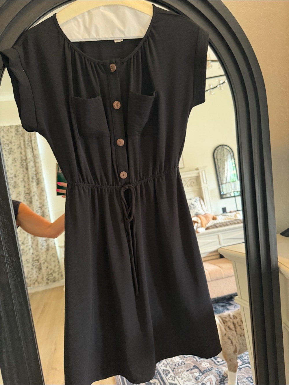 Monteau Black Button-Front Drawstring Mini Dress